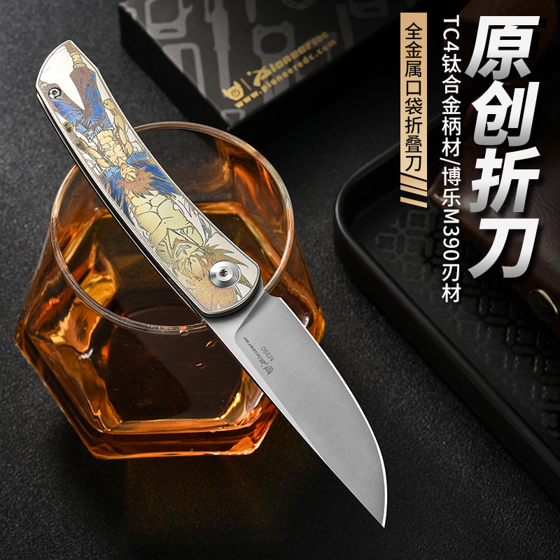 Premium Titanium Alloy Pocket Folding Knife – Art-Inspired EDC Blade