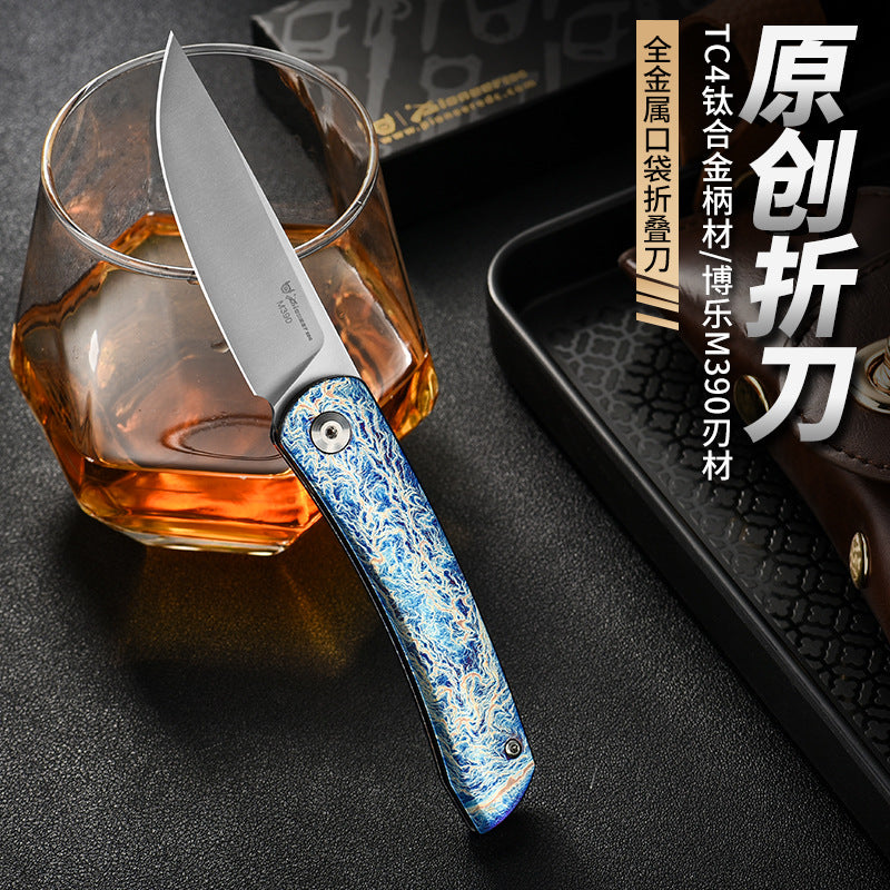 Premium Titanium Alloy Pocket Folding Knife – Art-Inspired EDC Blade