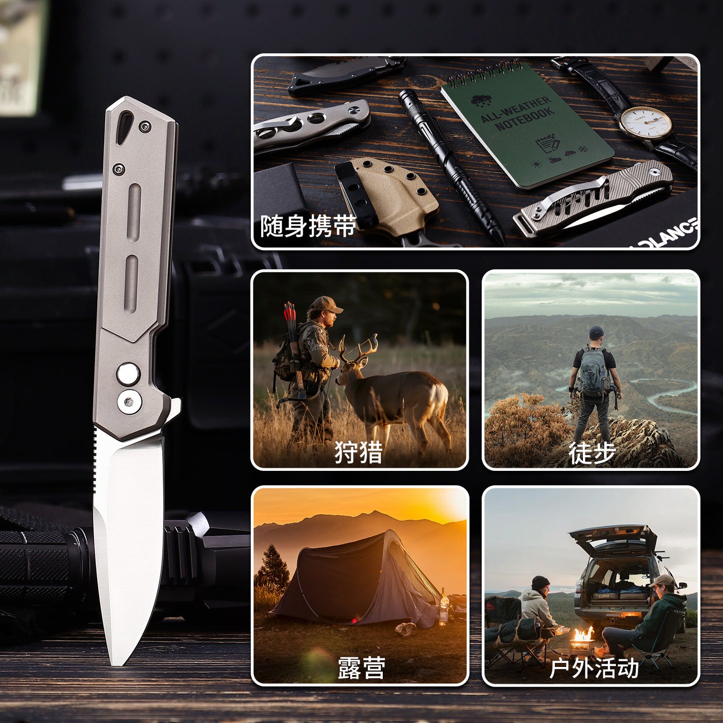 TFK04 - Titanium Alloy Folding Knife – D2 Blade, EDC Pocket Knife