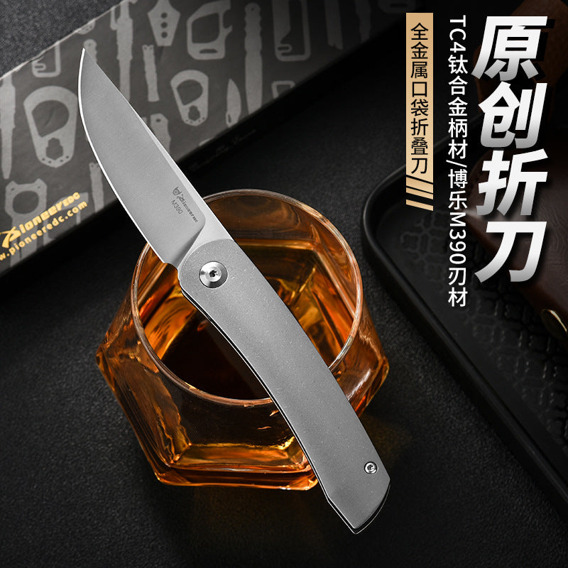 Premium Titanium Alloy Pocket Folding Knife – Art-Inspired EDC Blade