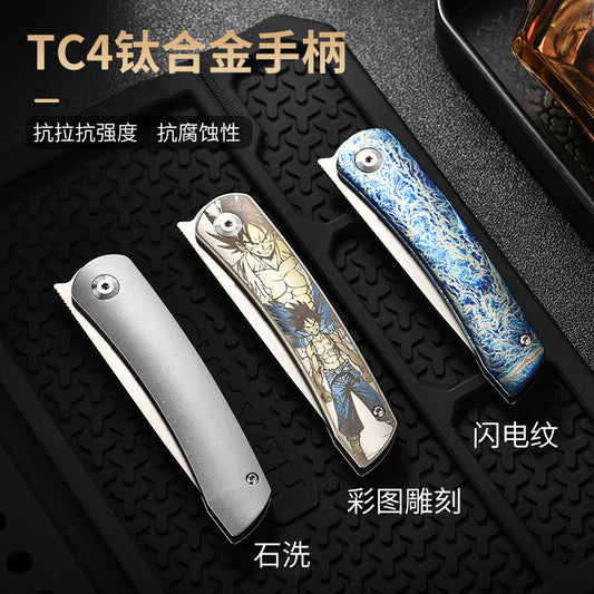 Premium Titanium Alloy Pocket Folding Knife – Art-Inspired EDC Blade