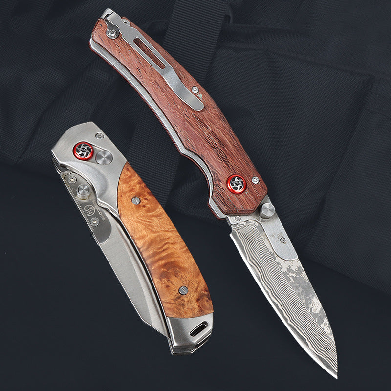 Premium Damascus Steel Folding Knife with Replaceable Blades & Abalone Shell Handle