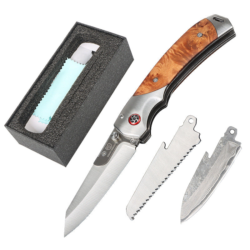 Premium Damascus Steel Folding Knife with Replaceable Blades & Abalone Shell Handle