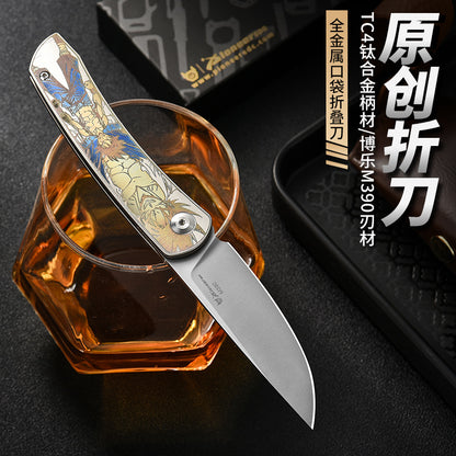 Premium Titanium Alloy Pocket Folding Knife – Art-Inspired EDC Blade