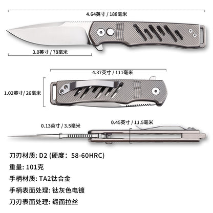 TFK02 - Premium Titanium Alloy Folding Knife – D2 Blade