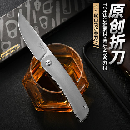 Premium Titanium Alloy Pocket Folding Knife – Art-Inspired EDC Blade