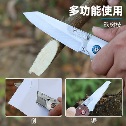 Premium Damascus Steel Folding Knife with Replaceable Blades & Abalone Shell Handle