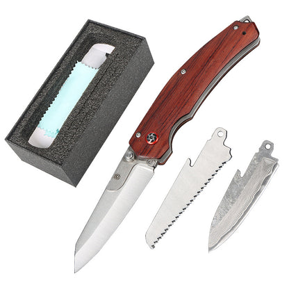 Premium Damascus Steel Folding Knife with Replaceable Blades & Abalone Shell Handle