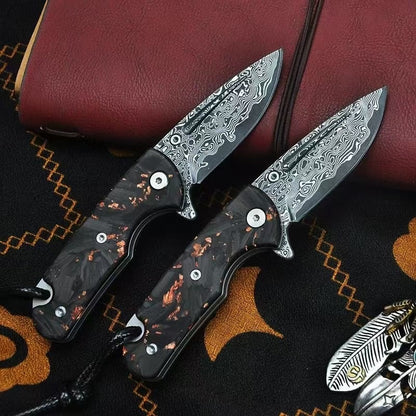 Damascus Steel Keychain Folding Knife – Button Lock Edition